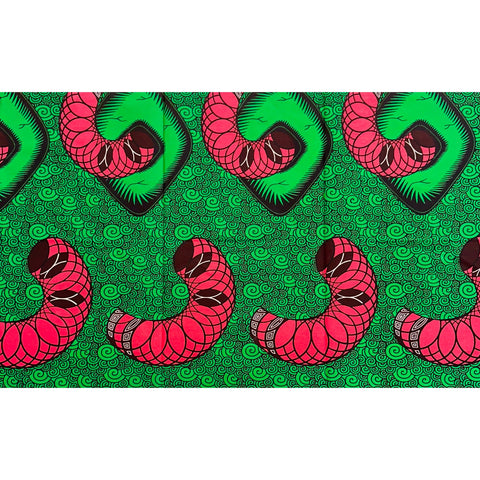 African Print Fabric/Ankara - Green, Pink, Brown "Lucy Luck" Design, 0.5 Yards