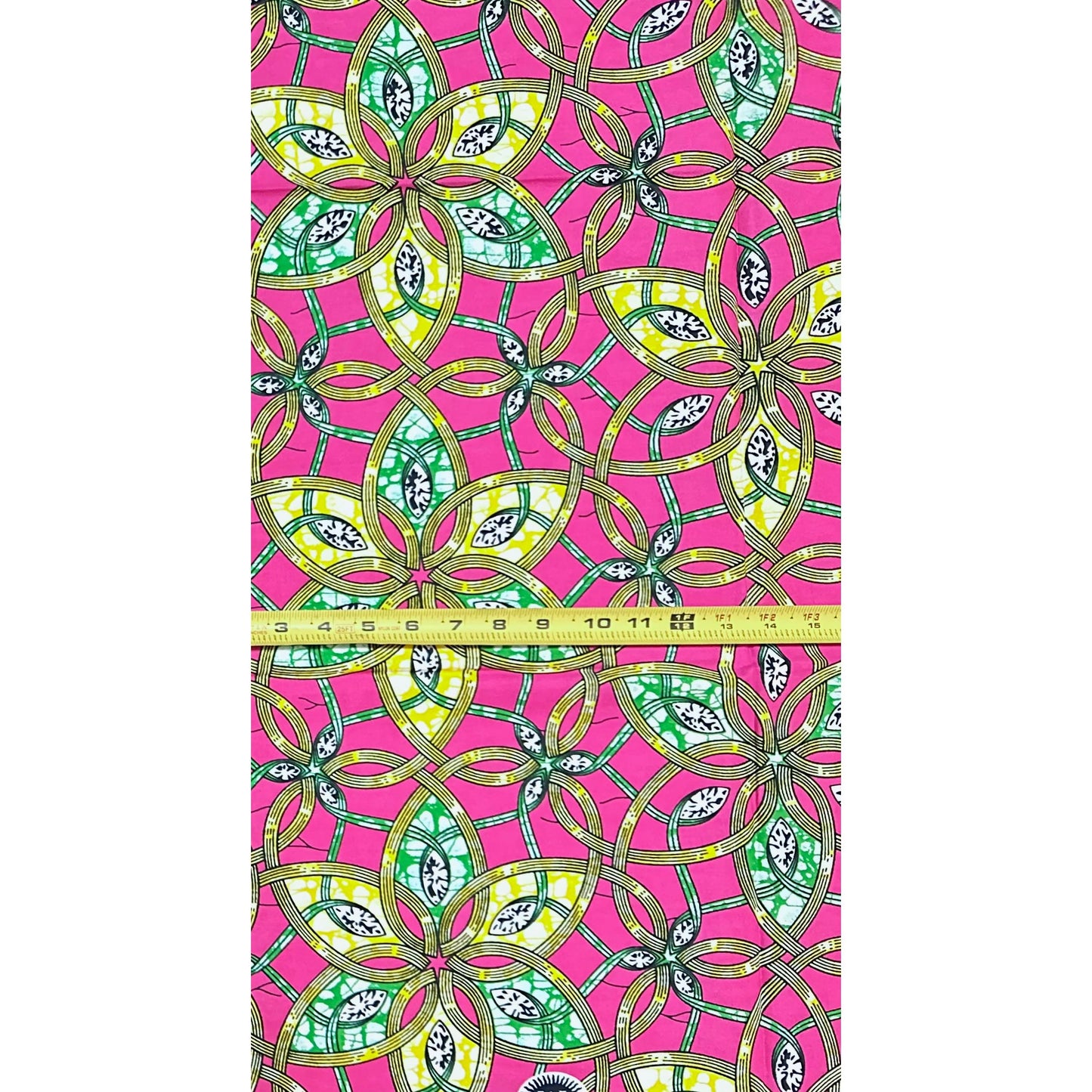 African Print Fabric/ Ankara - Pink, Green, Yellow ‘Hot Girl Geometry' Design, YARD