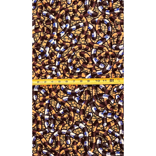 African Print Fabric/ Ankara - Apricot, Blue, Brown ‘Esty' Design, YARD