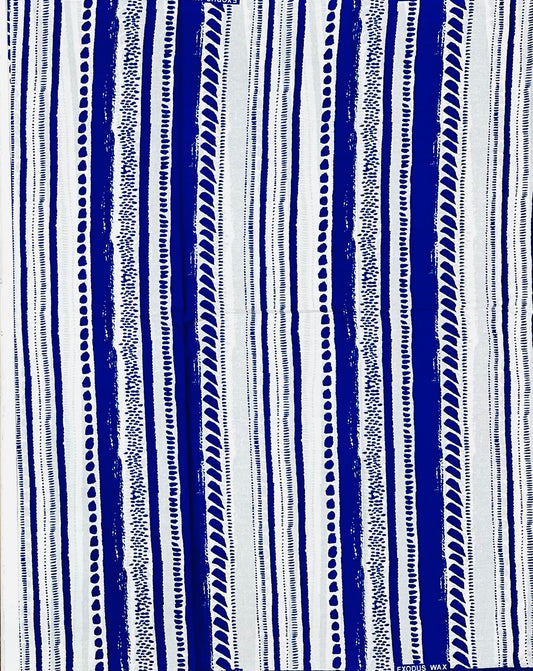 African Print Fabric/ Ankara - Blue, White 'Salt & Story', Yard or Wholesale