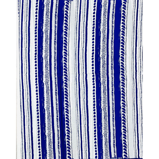 African Print Fabric/ Ankara - Blue, White 'Salt & Story', Yard or Wholesale
