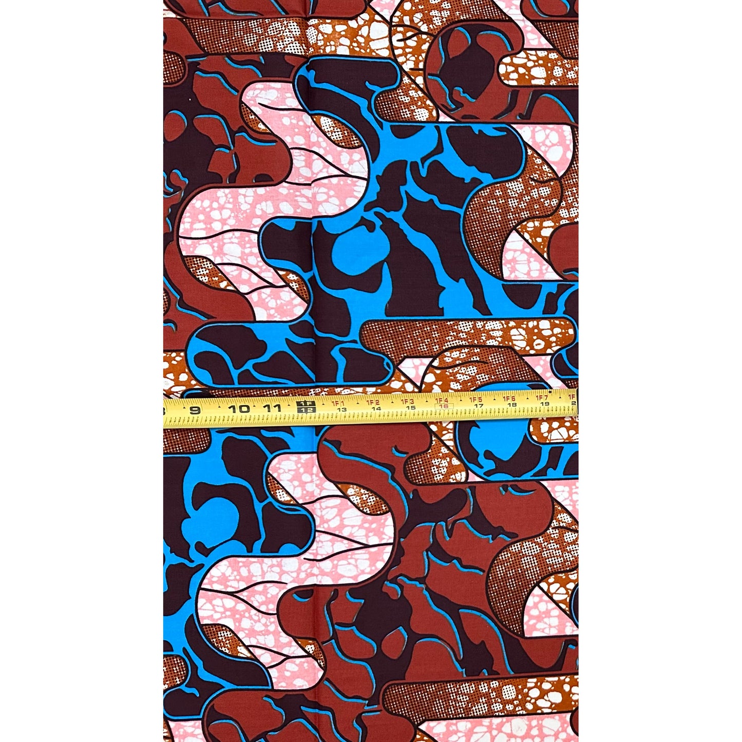 African Print Fabric/ Ankara - Brown, Blue, Pink 'Akanba ', 1 YARD