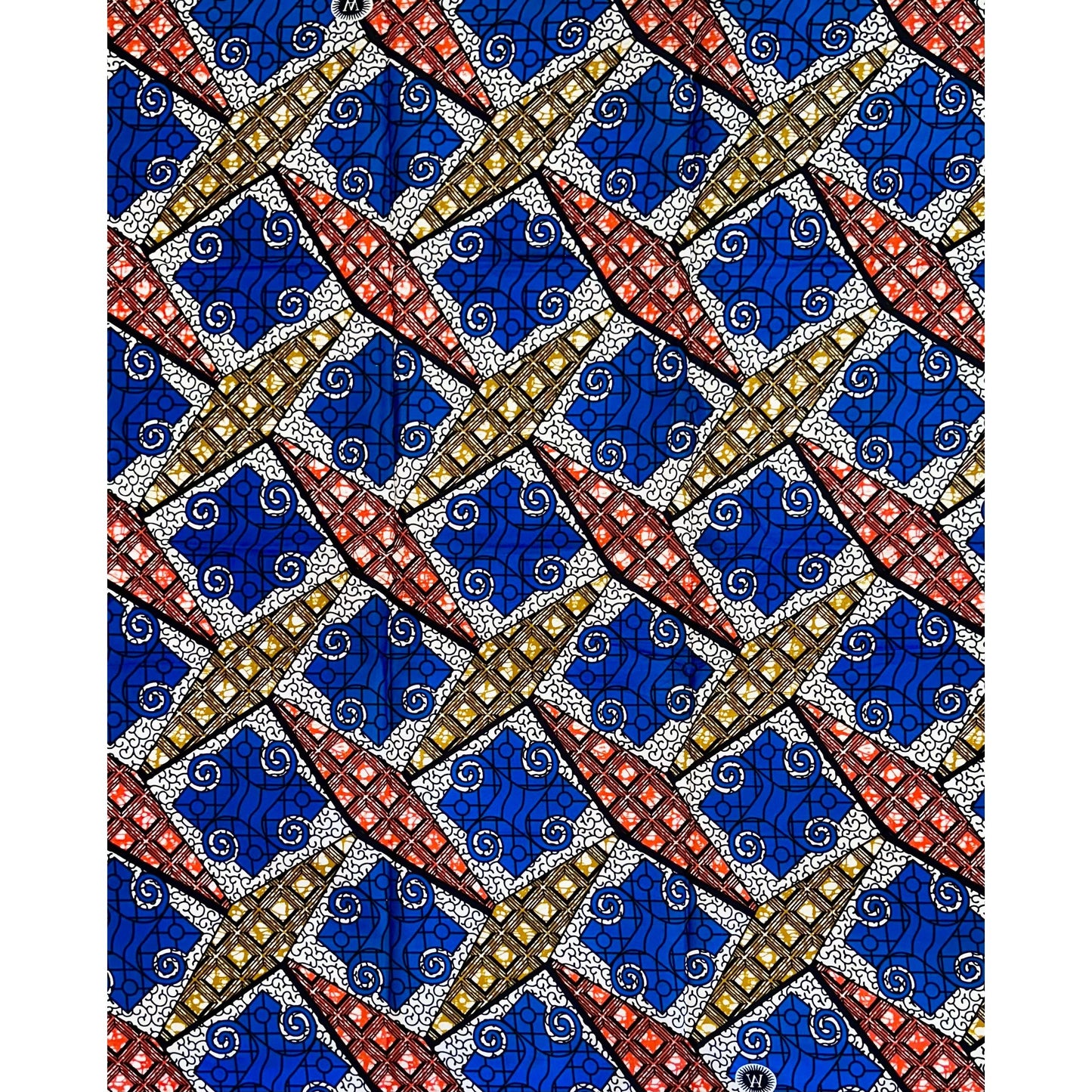African Print Fabric/ Ankara - Blue, Brown, Orange 'Efunrin,’ 1 YARD