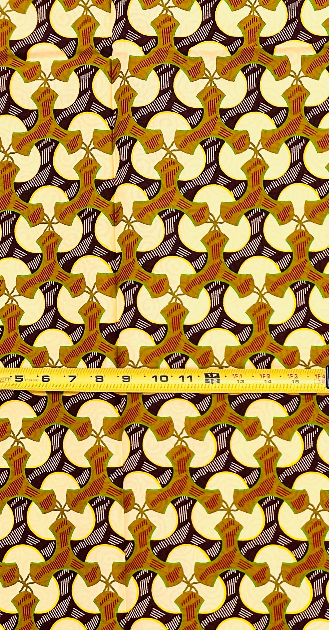 African Print Fabric/ Ankara - Cream, Green, Brown ‘The Family Treasurer' Design, YARD