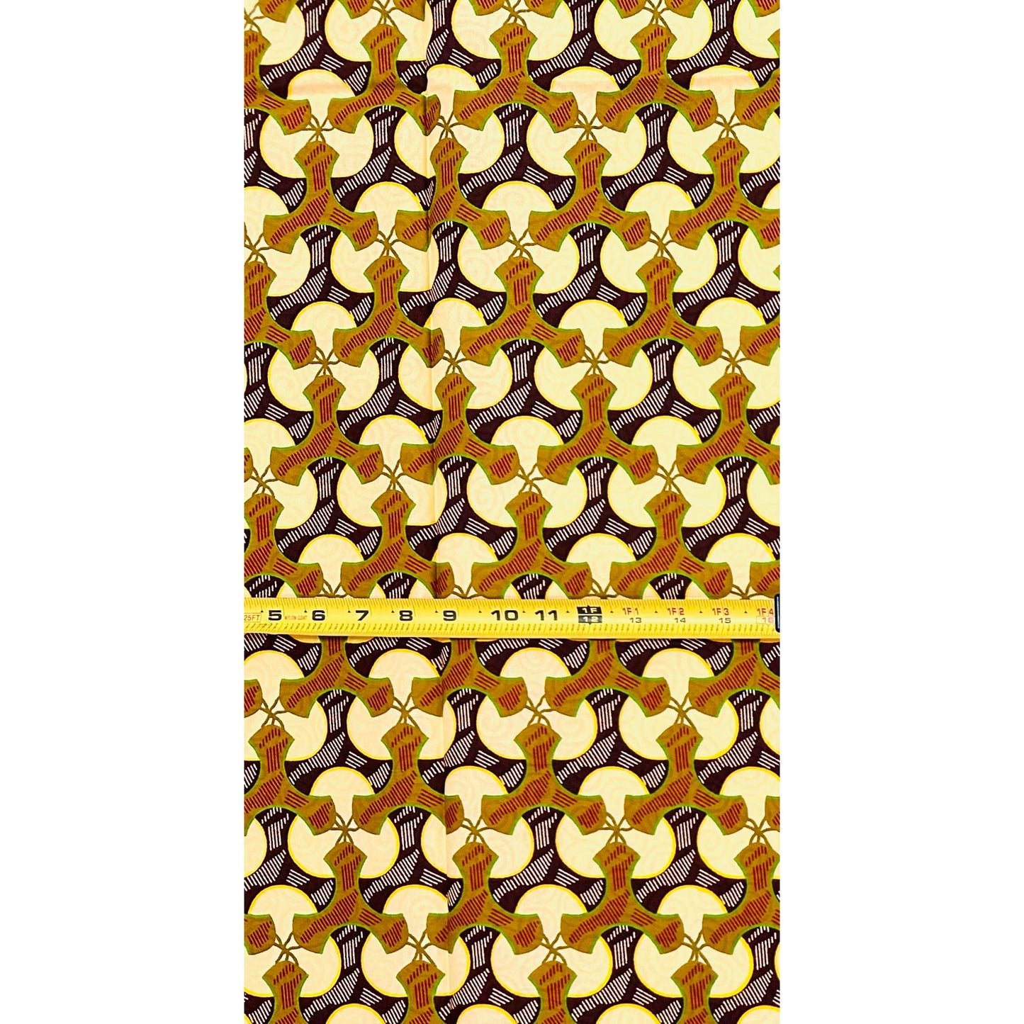 African Print Fabric/ Ankara - Cream, Green, Brown ‘The Family Treasurer' Design, YARD
