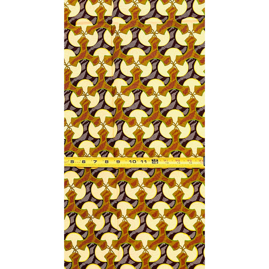 African Print Fabric/ Ankara - Cream, Green, Brown ‘The Family Treasurer' Design, YARD
