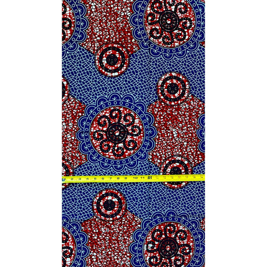 African Print Fabric/ Ankara - Brown, Navy 'Heritage Seal,’ YARD