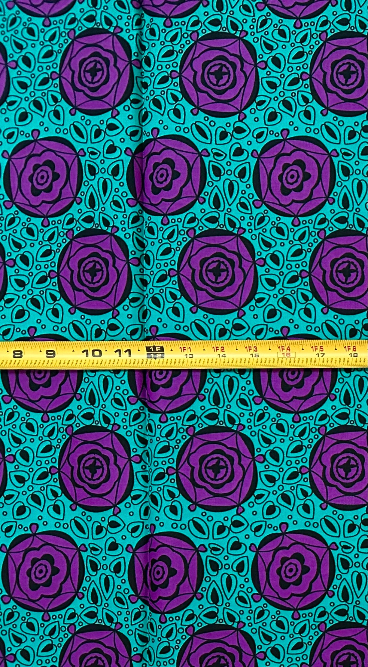 African Print Fabric/ Ankara - Purple, Teal, Black 'Violet Conversations', 1 Yard
