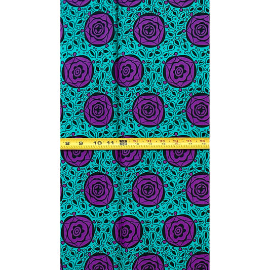 African Print Fabric/ Ankara - Purple, Teal, Black 'Violet Conversations', 1 Yard