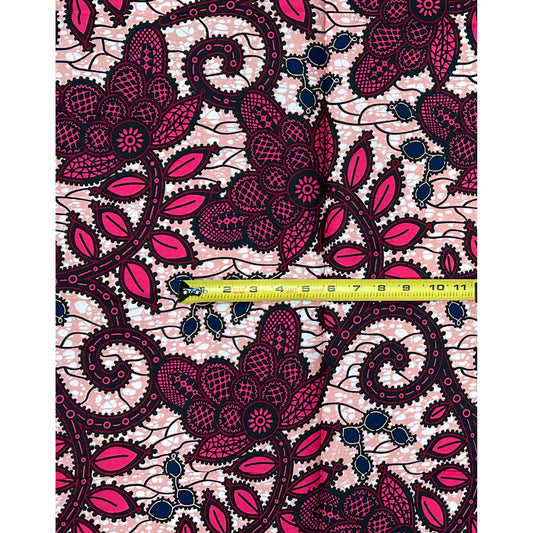 African Print Fabric/ Ankara - Pink, Red, Black “Kijani Bloom', YARD or WHOLESALE