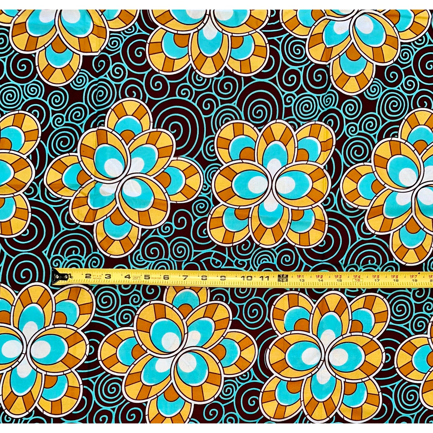 African Print Fabric/ Ankara - Blue, Brown, Beige "Moctar" Design, Yard