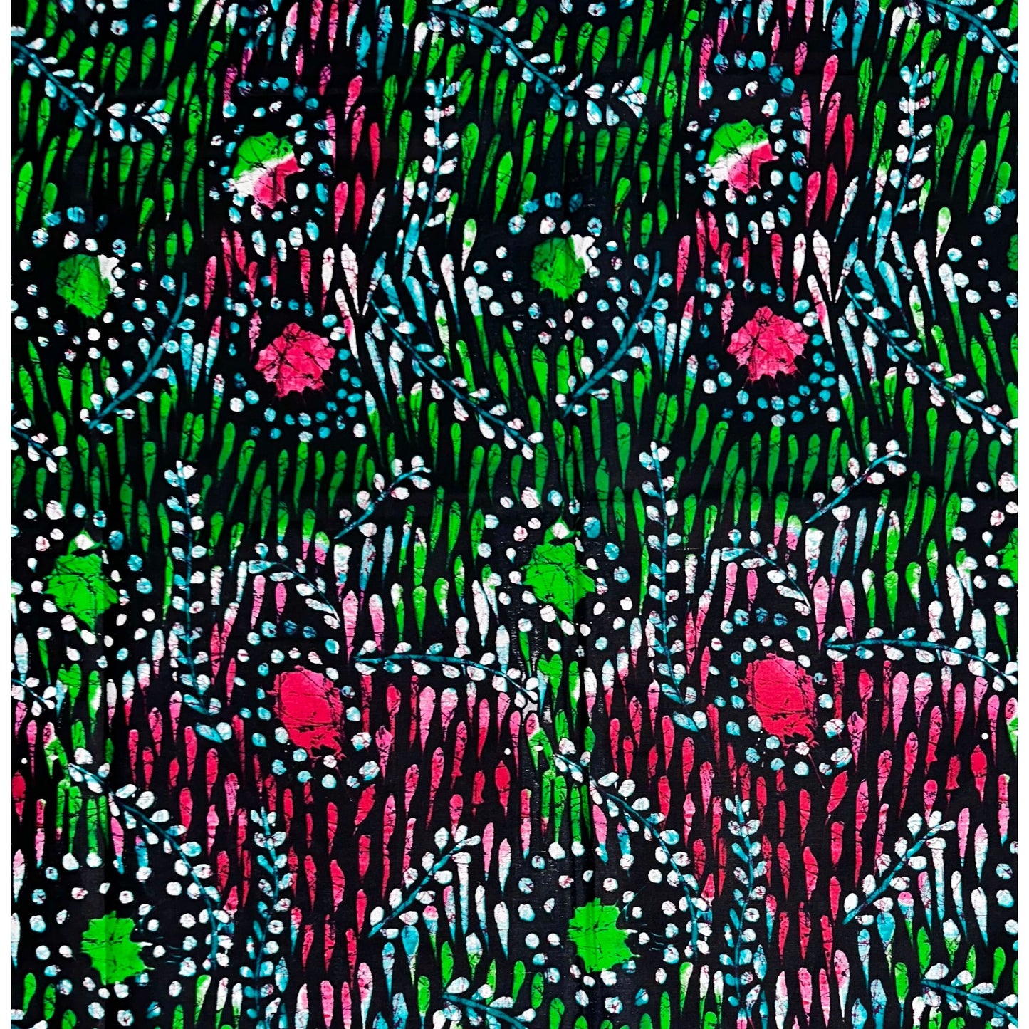 African Print Fabric/Ankara - Black, Green, Magenta, Teal "Nkani Palm" Design, YARD or WHOLESALE