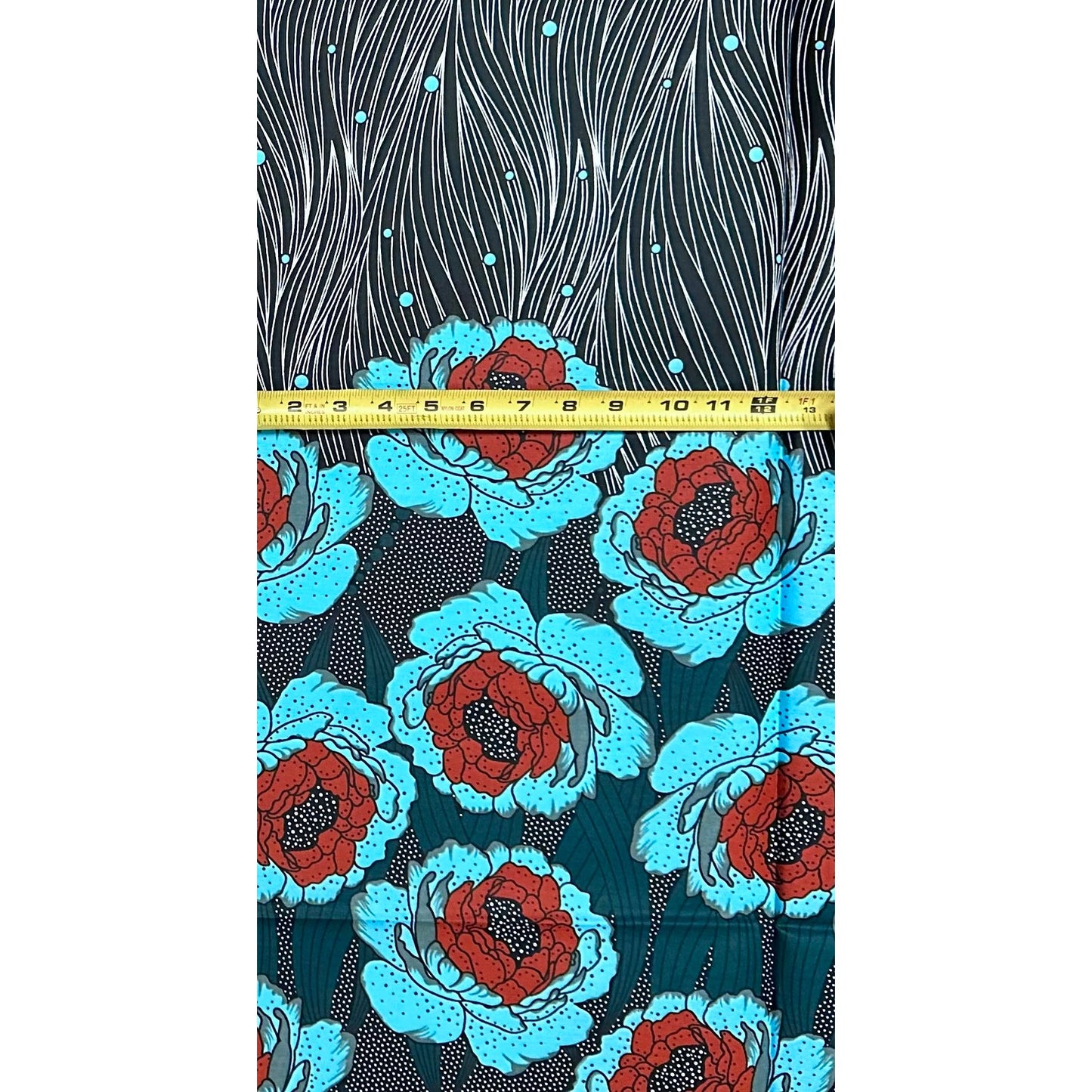 African Print Fabric/ Ankara - Green, Brown, Blue, Black, White 'Queen’s Garden', YARD or WHOLESALE