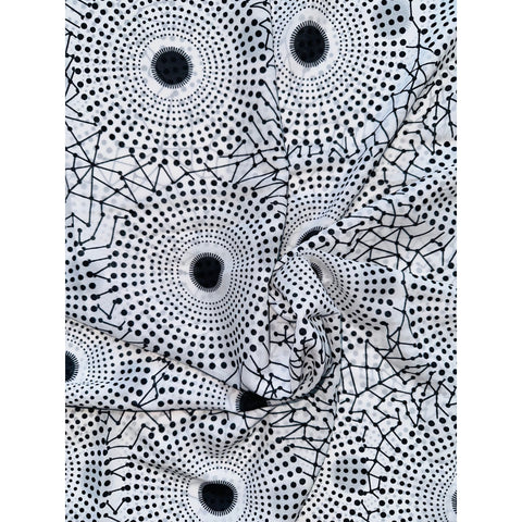 African Print, Chiffon Fabric- Black, White "Bullseye", ~ 2 Yards
