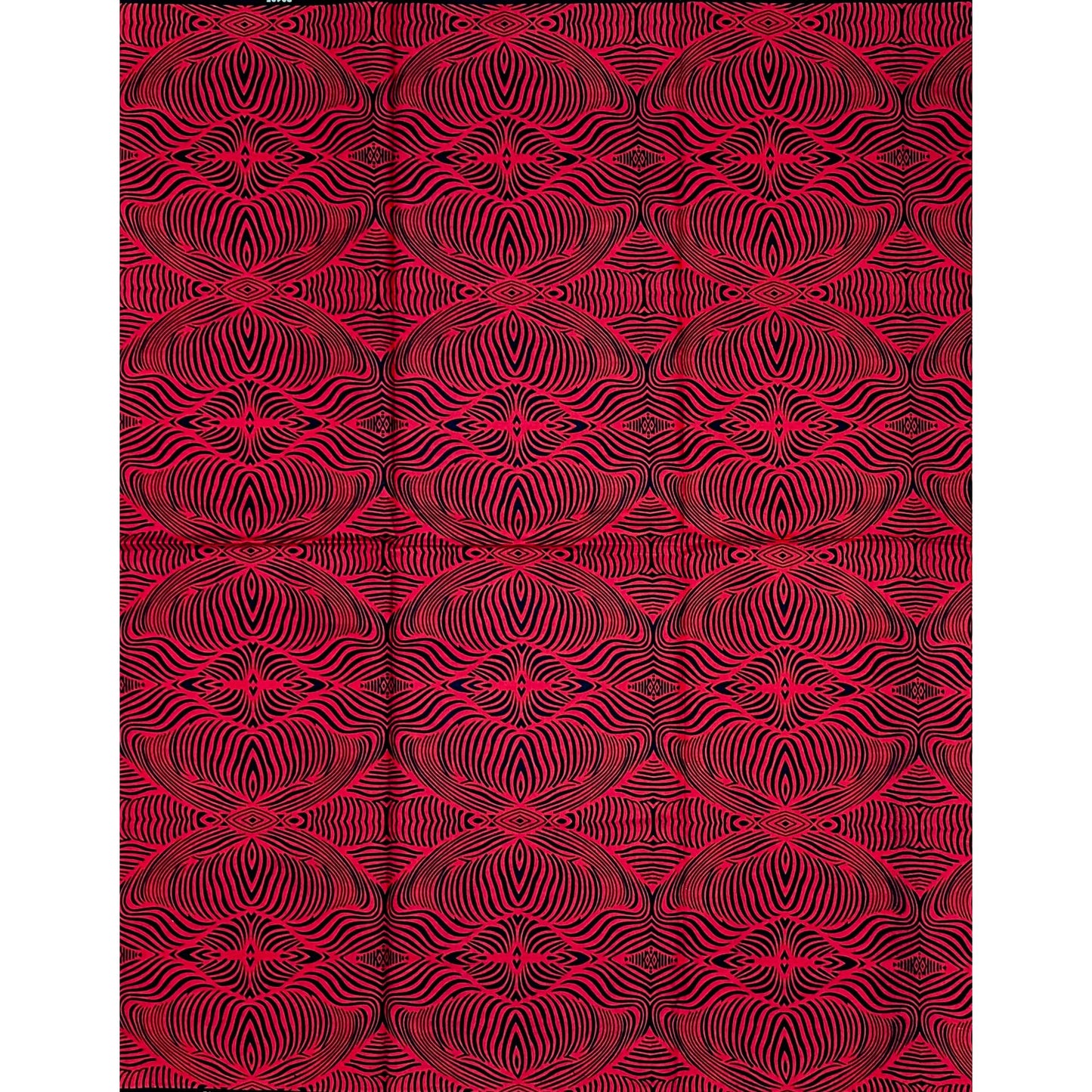 African Print Fabric/ Ankara - Red, Black 'Wave Am Well ' Design, YARD or WHOLESALE