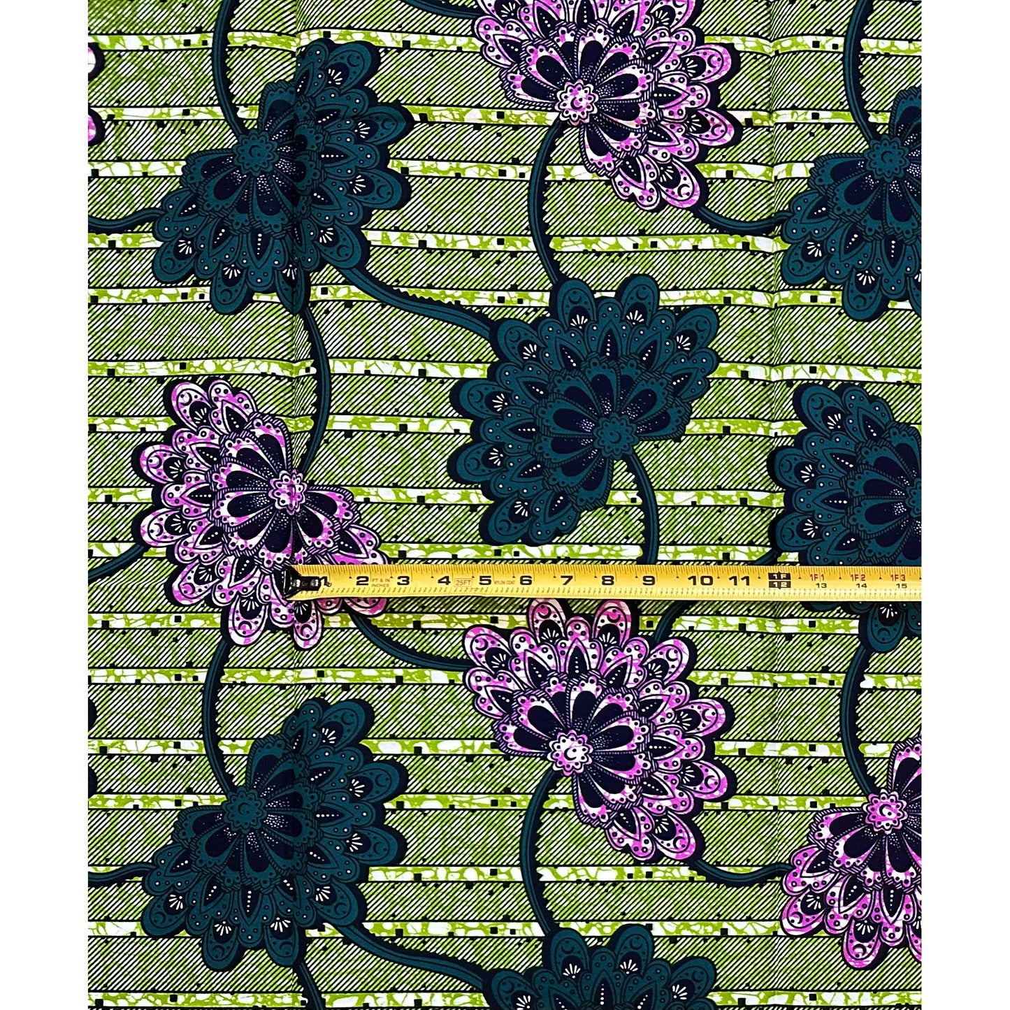 African Print Fabric/Ankara - Shades of Green, Purple "Crowned Waters" Design