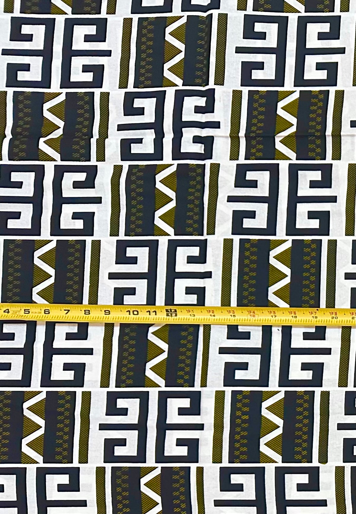 African Print Fabric/ Ankara - Green, White, Black 'Inheritance Lines' Design, YARD or WHOLESALE