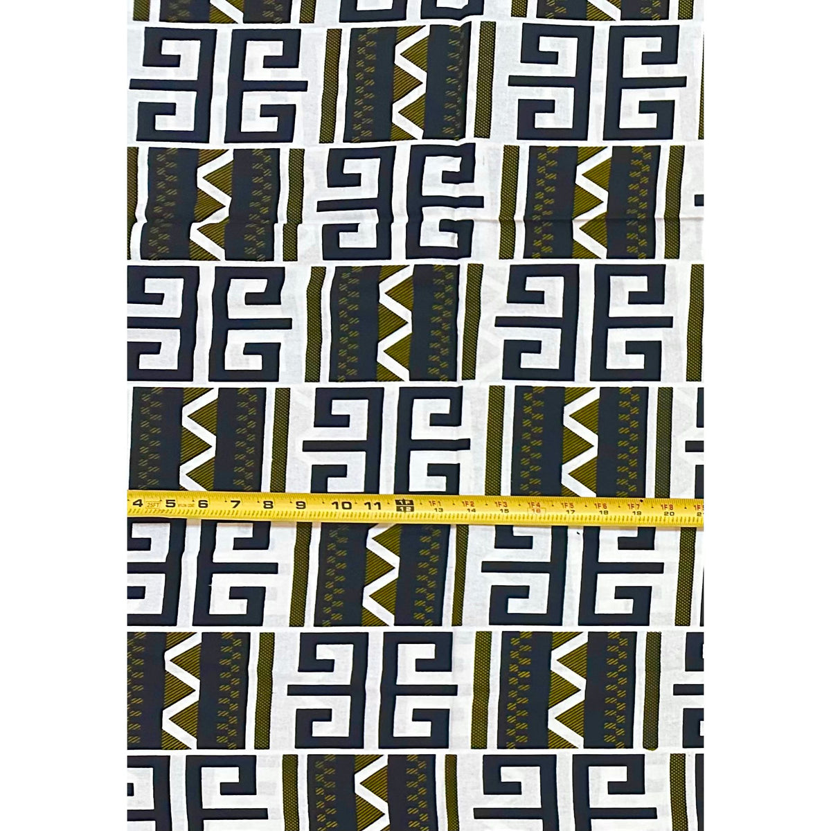 African Print Fabric/ Ankara - Green, White, Black 'Inheritance Lines' Design, YARD or WHOLESALE