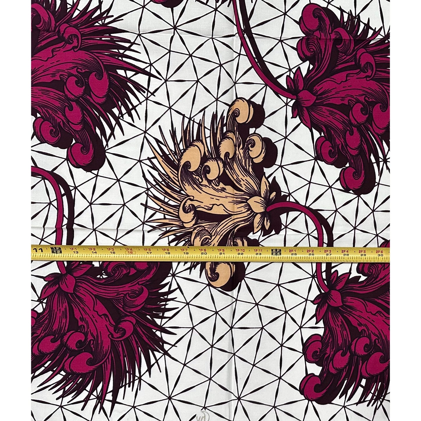 African Print Fabric/ Ankara - Plum, Brown, White “The Empress Vine', 1 YARD