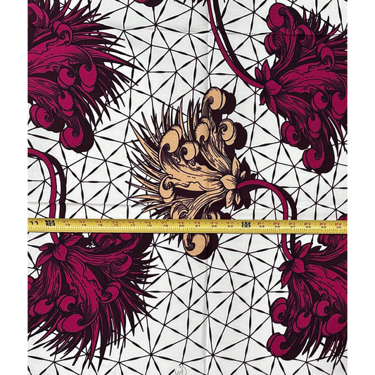 African Print Fabric/ Ankara - Plum, Brown, White “The Empress Vine', 1 YARD