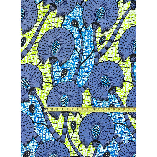 African Print Fabric/ Ankara - Gray, Blue, Green 'Dandy,’ 1 YARD