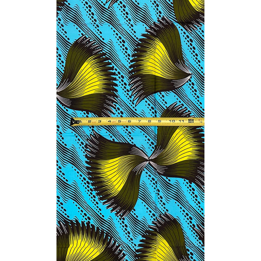 African Print Fabric/Ankara - Blue, Yellow, Green “Ayé Wings" Design, 1 Yard