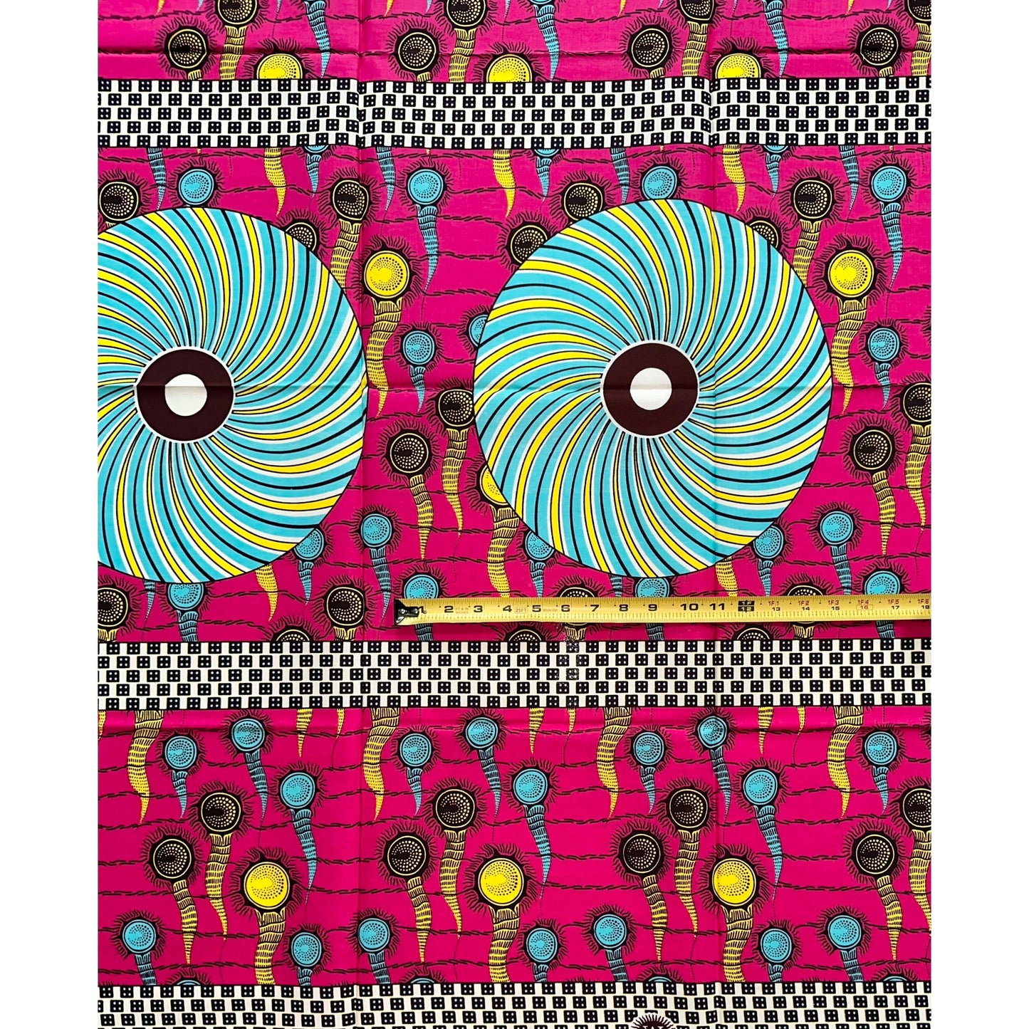 African Print Fabric/Ankara - Pink, Yellow, Blue, Brown "Issa" Design
