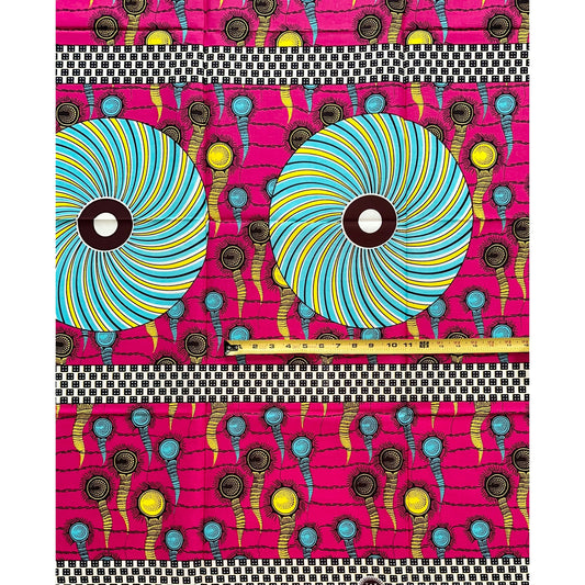 African Print Fabric/Ankara - Pink, Yellow, Blue, Brown "Issa" Design