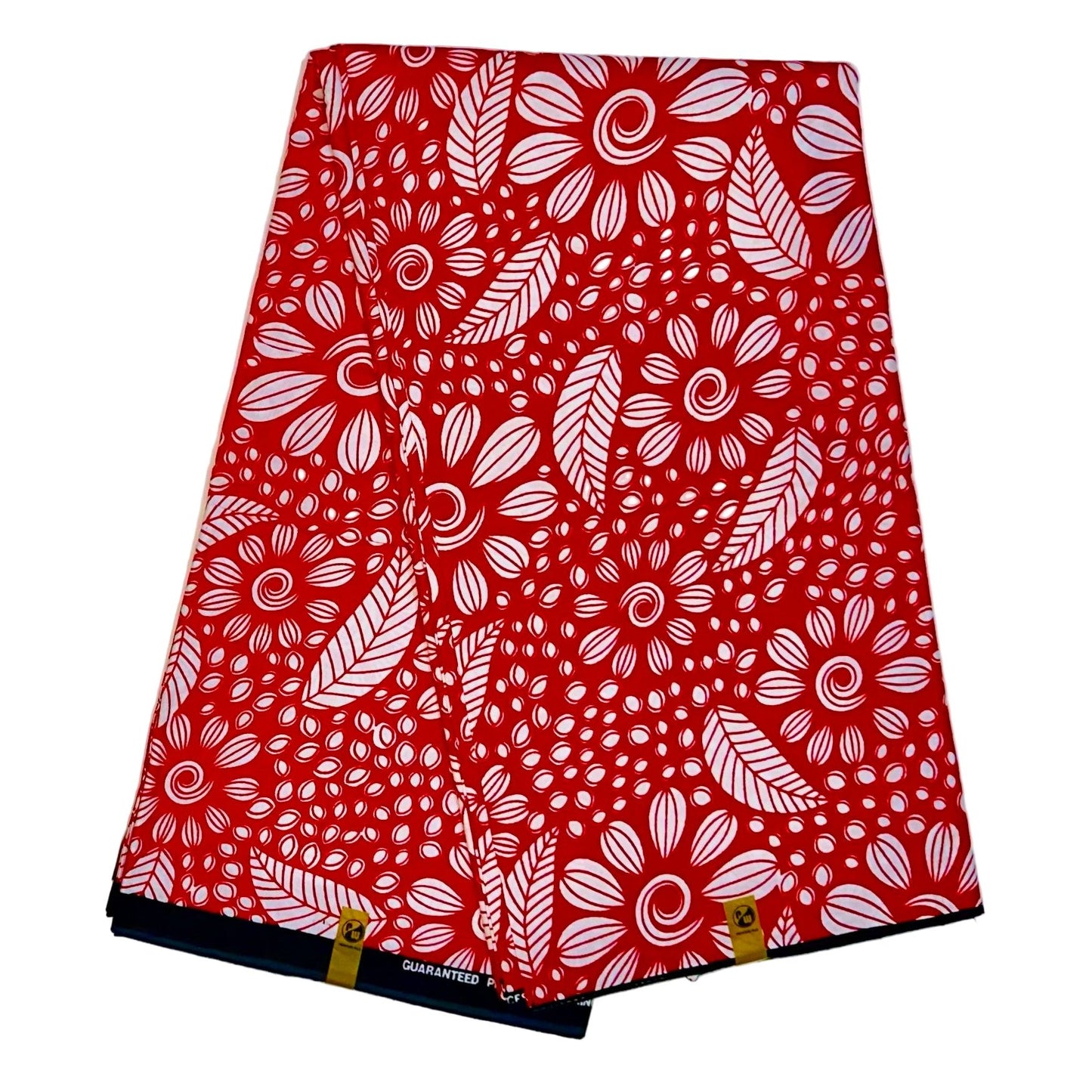 African Print Fabric/ Ankara - Red, White 'Ewa Petals' Design, YARD or WHOLESALE