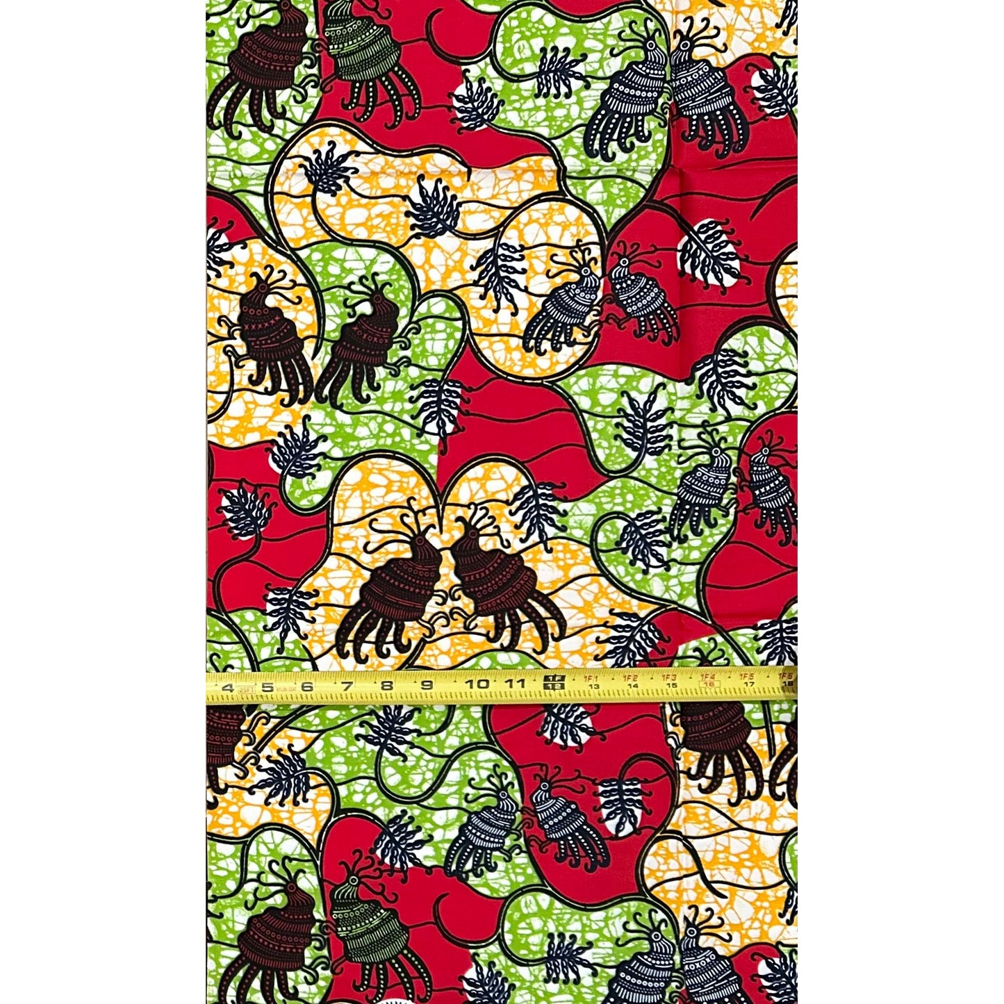 African Print Fabric/ Ankara - Red, Green, Orange 'Roots in Motion' Design