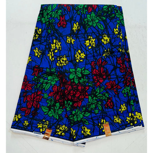 African Print Fabric/ Ankara - Blue, Red, Green, Yellow 'Views From Lake Mweru', YARD or WHOLESALE