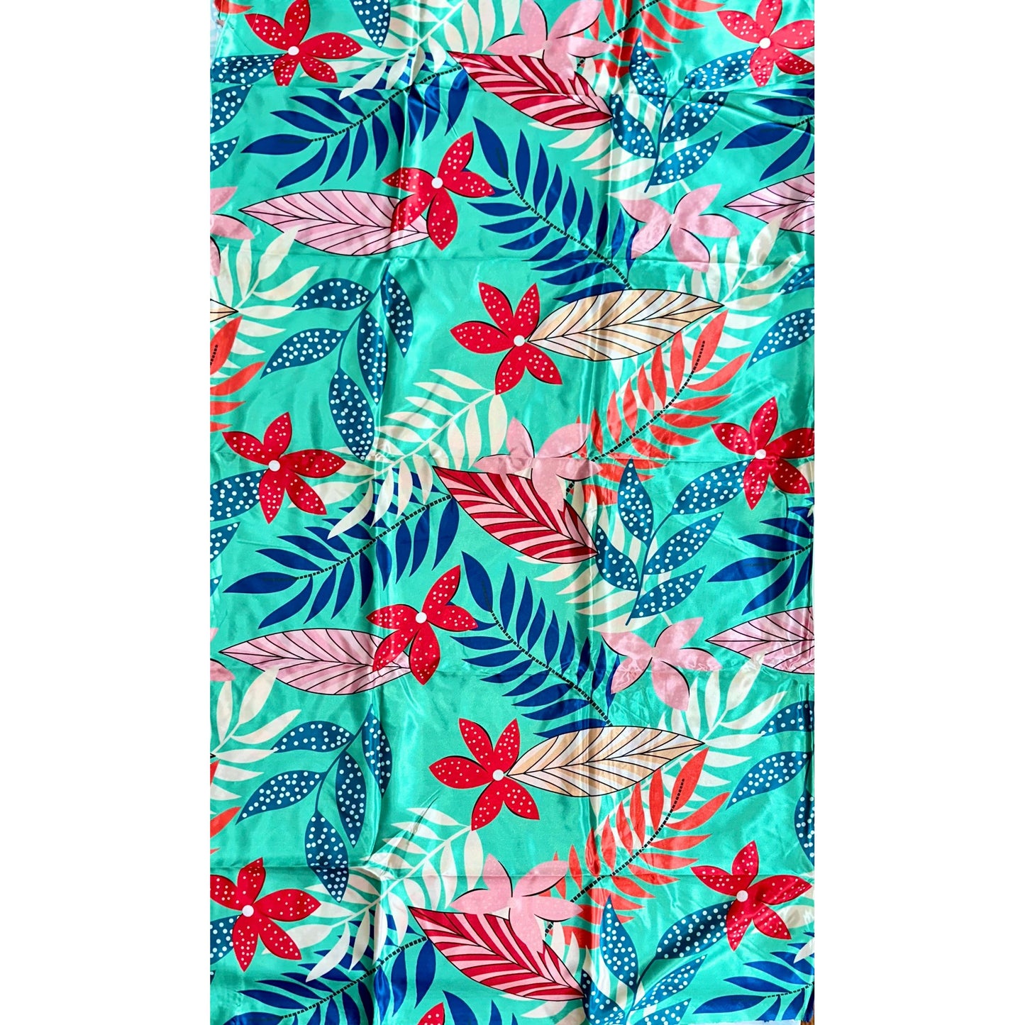African Print, Satin Fabric- Turquoise, Blue, Red, Pink, Cream "Hopebloom", Yard or Wholesale
