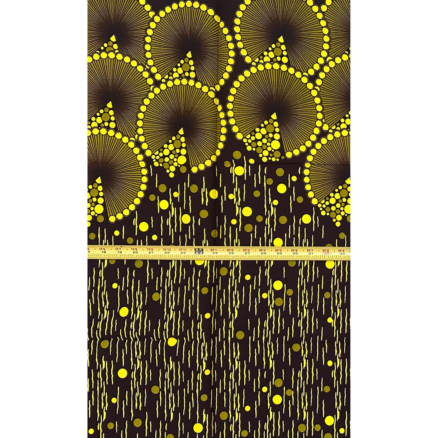 African Print Fabric/Ankara - Brown, Green, Yellow "Sika Rain" Design, 1Yard