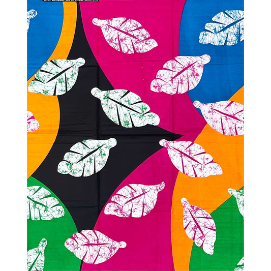 African Print Fabric/ Ankara - Pink, Orange, Green, Black, Blue 'Ewé of the Land' Design, YARD or WHOLESALE