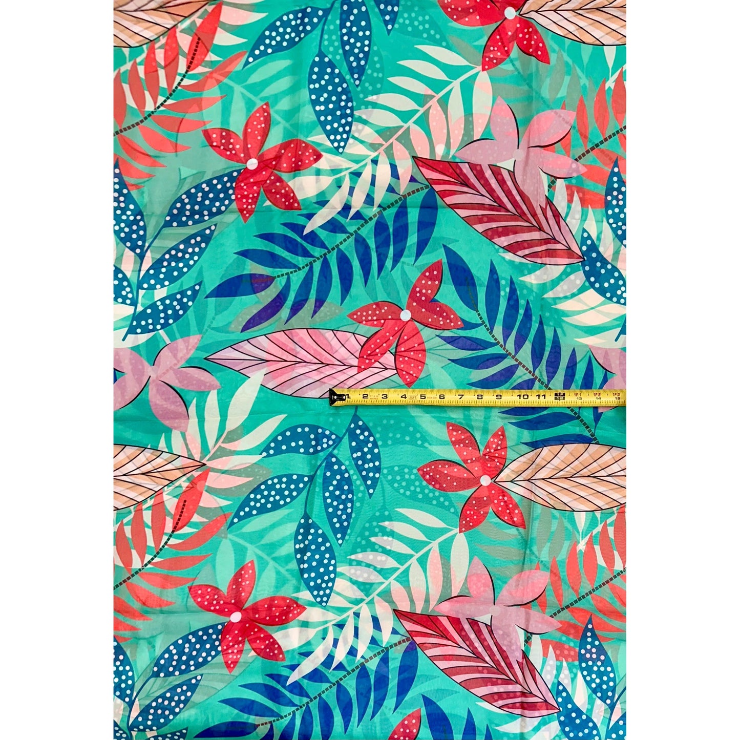 African Print, Chiffon Fabric- Turquoise, Blue, Red, Pink "Hopebloom", ~ 2 Yards