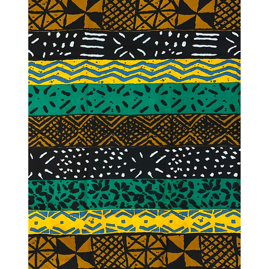 African Print Fabric/ Ankara - Brown, Green, Yellow, Black "Zoko", Yard or Wholesale