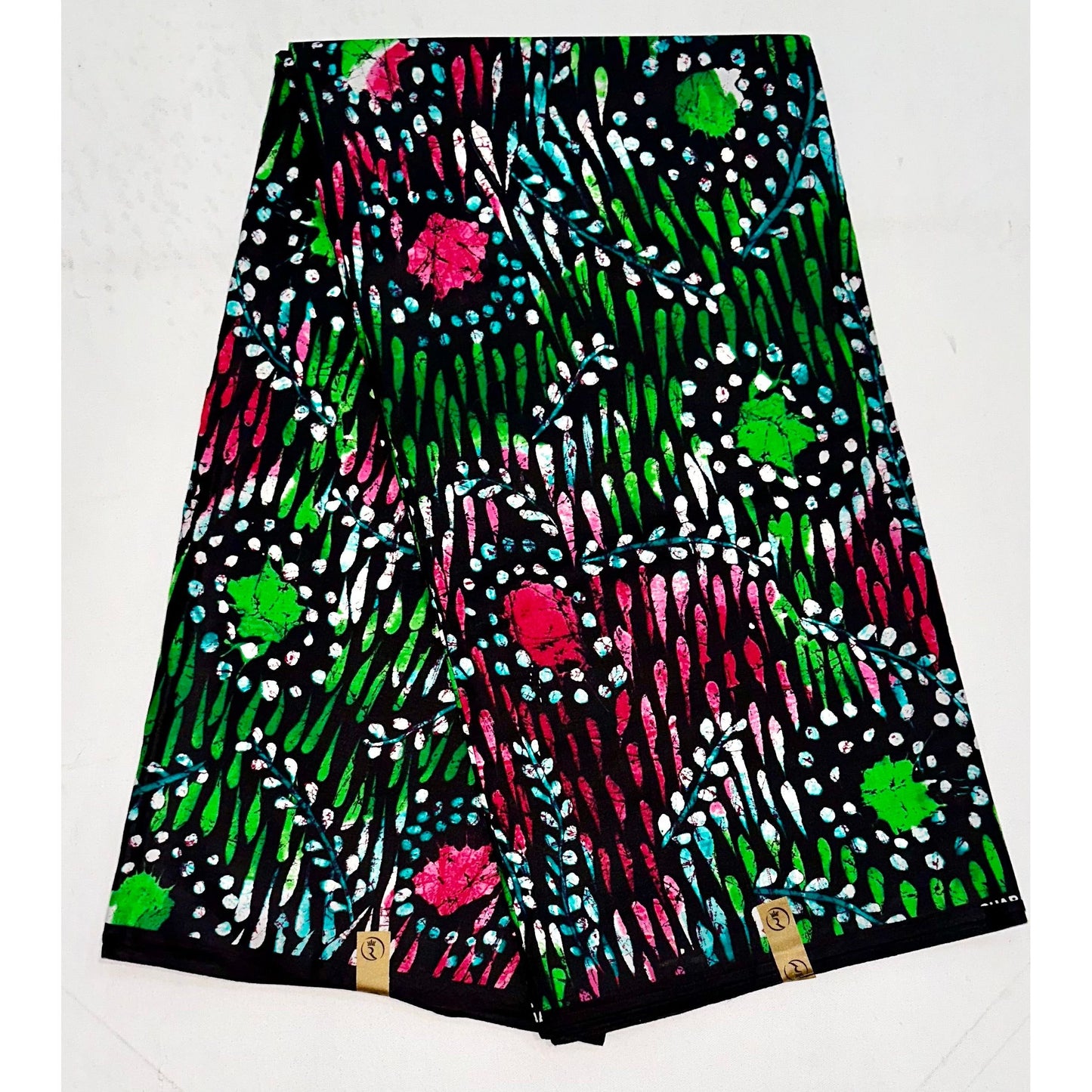 African Print Fabric/Ankara - Black, Green, Magenta, Teal "Nkani Palm" Design, YARD or WHOLESALE