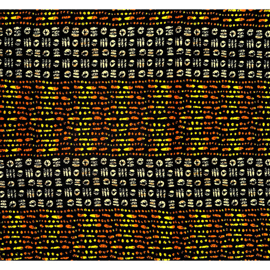 African Print Fabric/ Ankara - Orange, Yellow, Black, Beige 'Dot & Spirit' Design