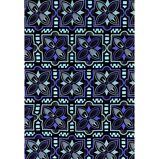 African Print Fabric/Ankara - Light Blue, Purple, Black 'The Gathering', YARD or WHOLESALE