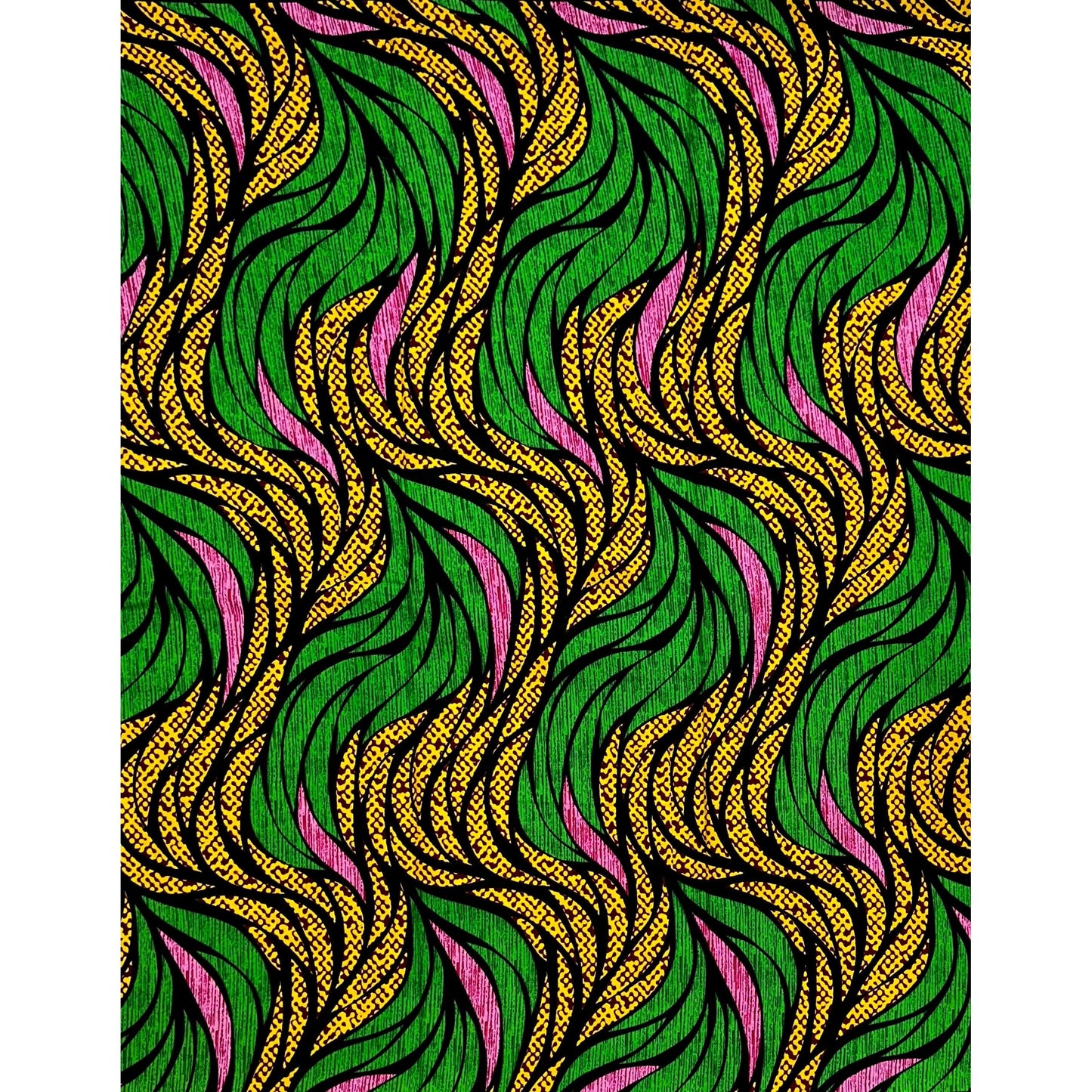 African Print Fabric/ Ankara - Pink, Green, Yellow 'Soji Leaves', YARD or WHOLESALE