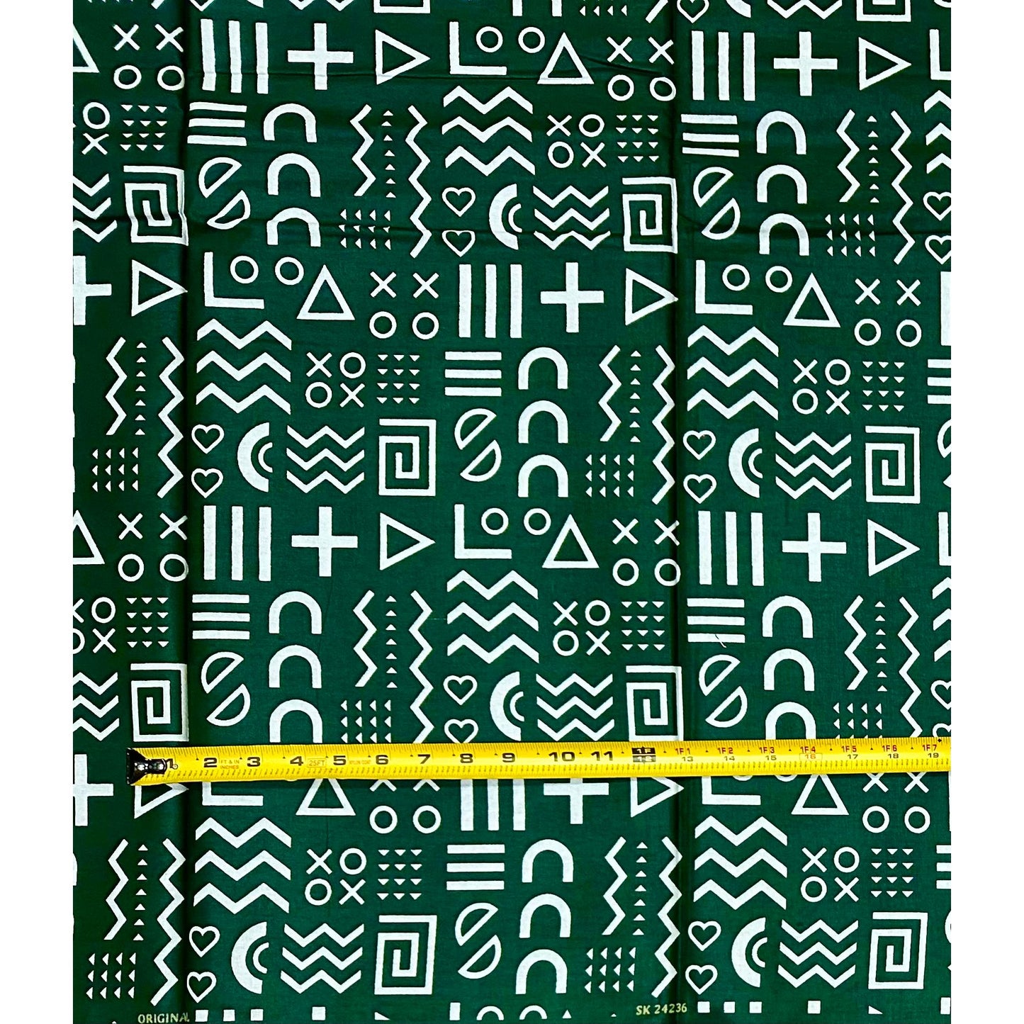 African Print Fabric/ Ankara - Green, White 'Kírin' Design, YARD or WHOLESALE