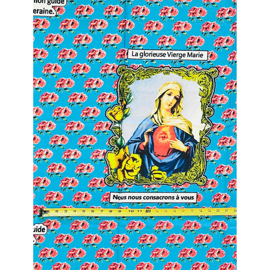 African Print Fabric/ Ankara - Blue, Pink, Green ‘She Who Keeps the Heart' Design, 1 YARD