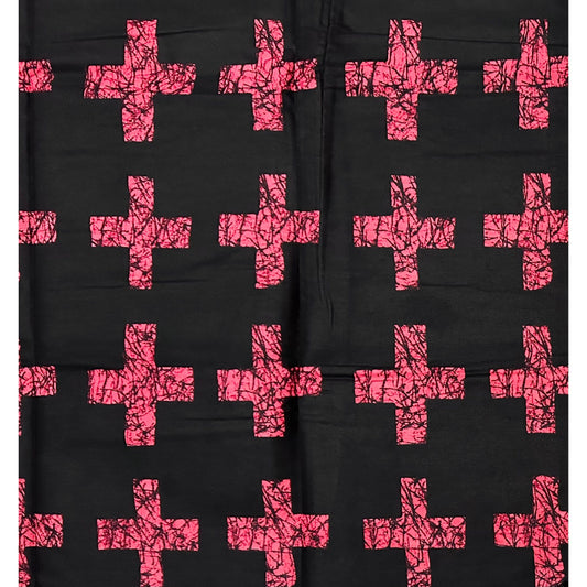 African Print Fabric/ Ankara - Dark Brown 'Pink Rune' Design, Yard or Wholesale