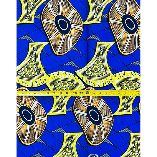 African Print Fabric/ Ankara - Blue, Yellow, Orange ‘Oba’s Vanguard' Design, 1 YARD