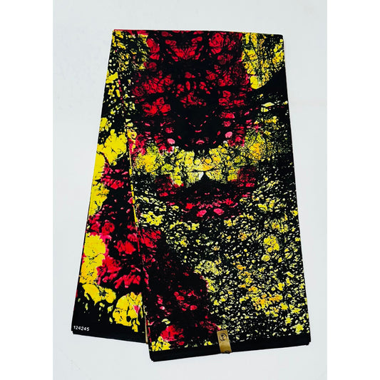 African Print Fabric/ Ankara - Yellow, Red, Black 'Pepper Soup', YARD or WHOLESALE