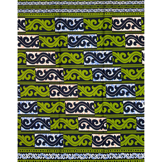 African Print Fabric/ Ankara - Green, Blue, Dusty Pink ‘Brick & Thunder' Design, YARD