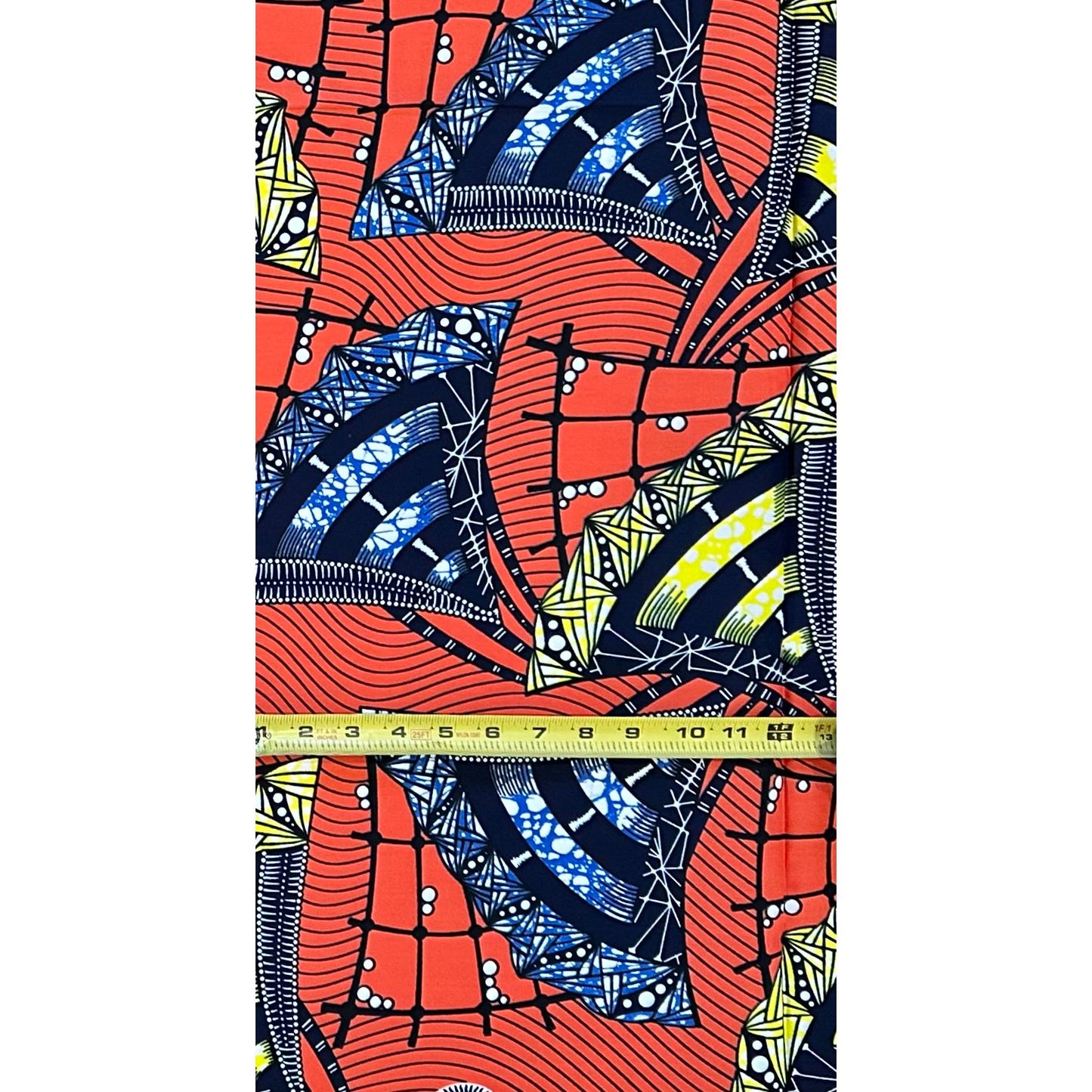 African Print Fabric/ Ankara - Dark Coral, Blue, Yellow ‘Impact' Design, 1 YARD