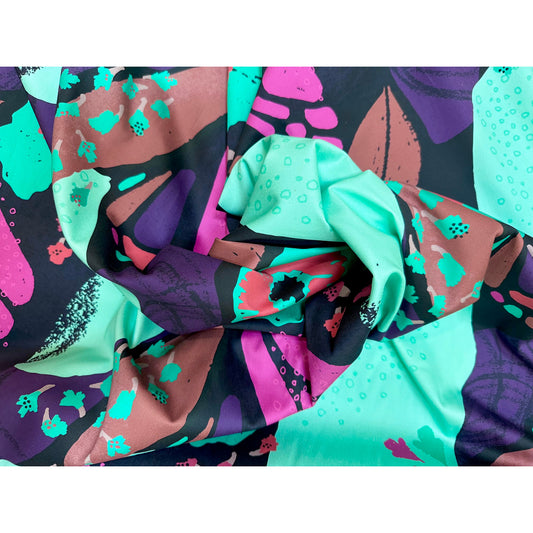 African Print, Stretch Cotton Satin Fabric- Turquoise, Magenta, Purple, Red, Brown "Sweet Thistle", Per Yard