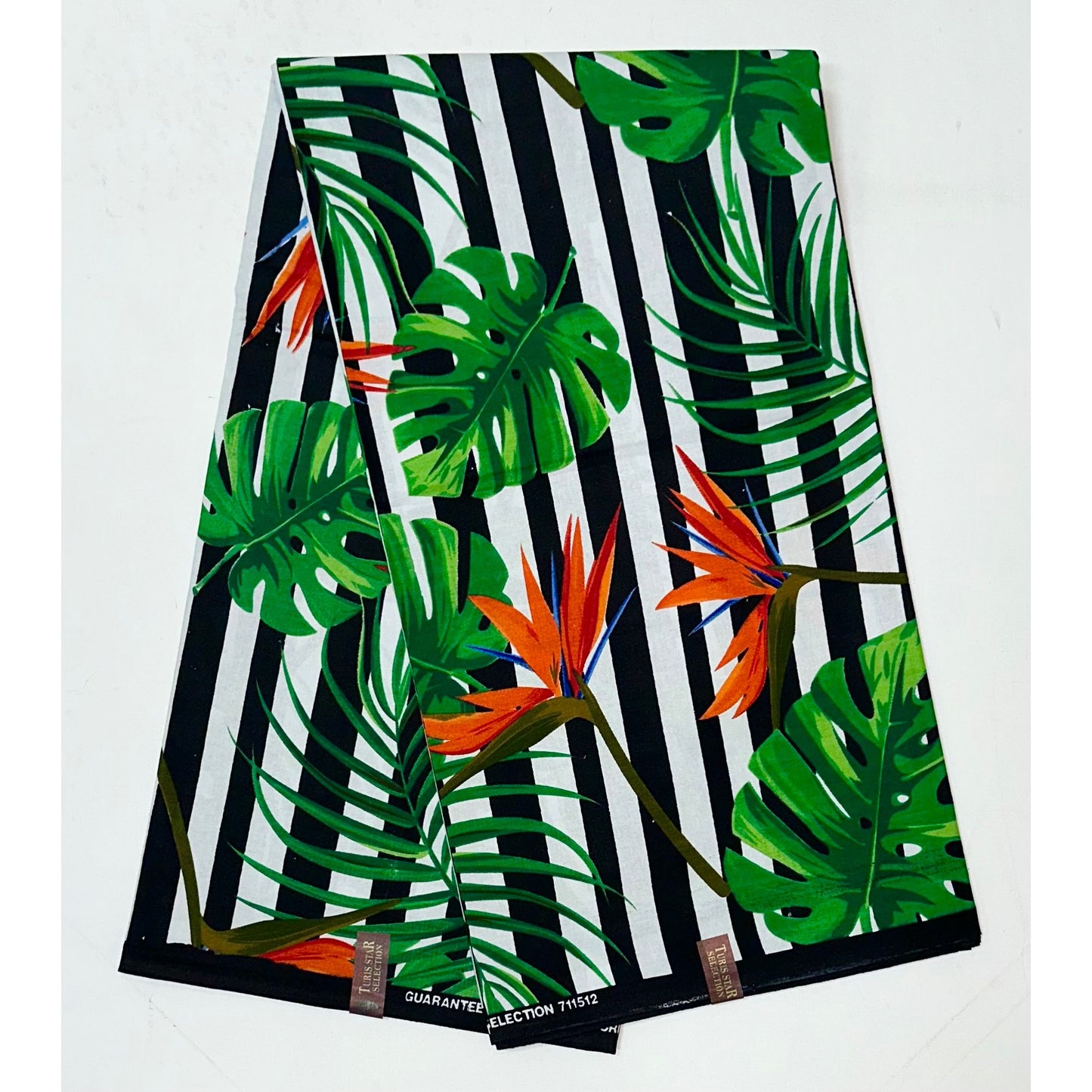 African Print Fabric/Ankara - Green, Orange, Black 'Island Ting', YARD or WHOLESALE