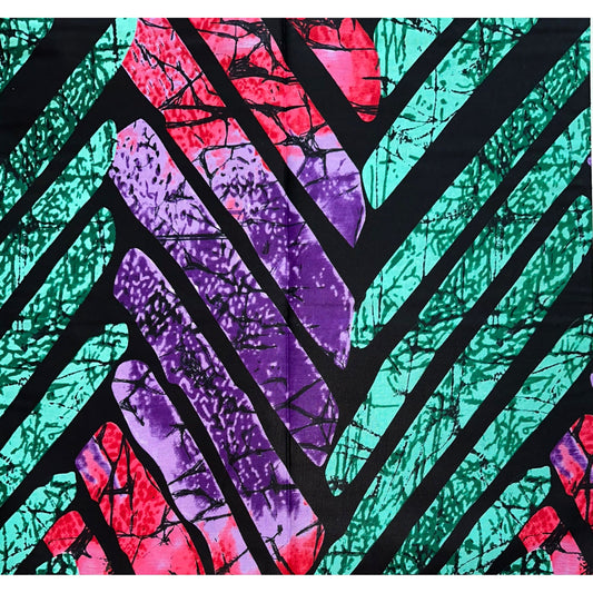 African Print Fabric/Ankara - Black, Green, Red, Purple ‘Soham' Design, YARD or WHOLESALE